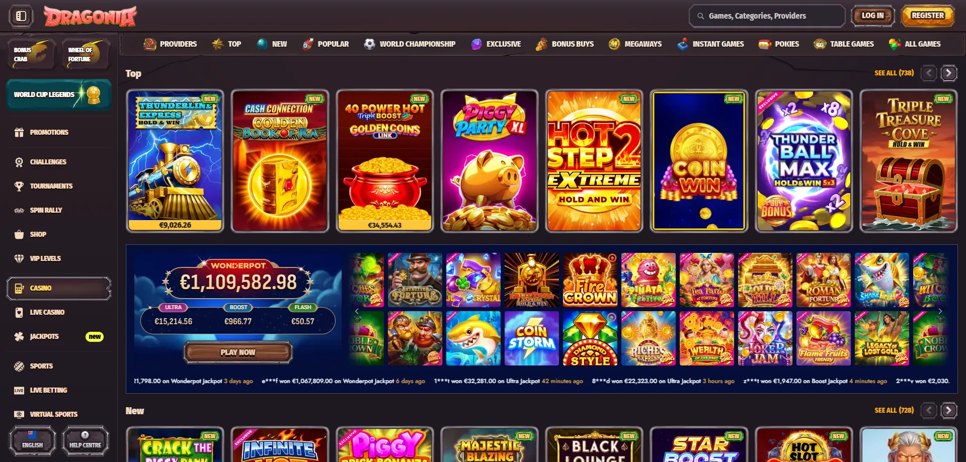 Dragonia Casino online slots and pokies lobby — 11000 games